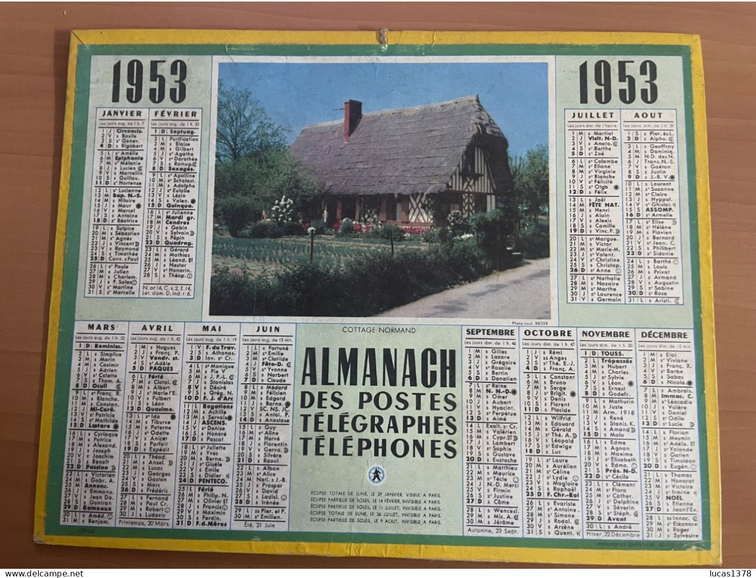 CALENDRIER ALMANACH DES POSTES  1953 / COTTAGE NORMAND - Grossformat : 1941-60