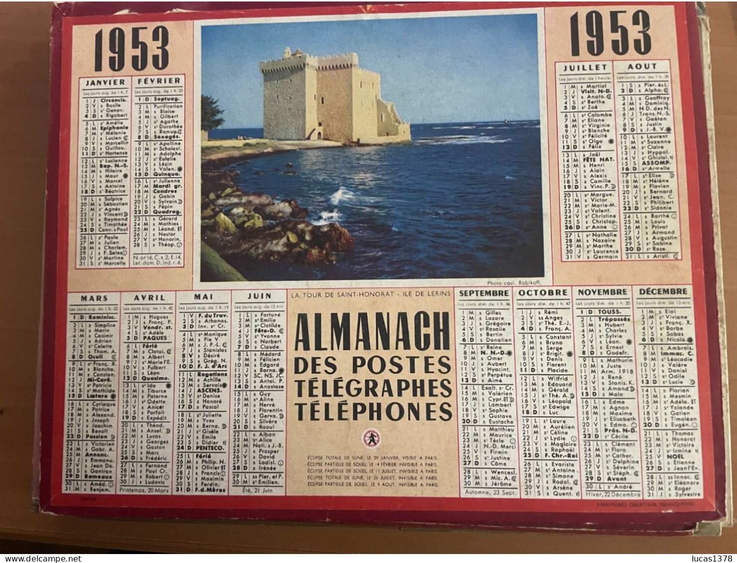 CALENDRIER ALMANACH DES POSTES  1953 / ILE DE LERINS - Formato Grande : 1941-60