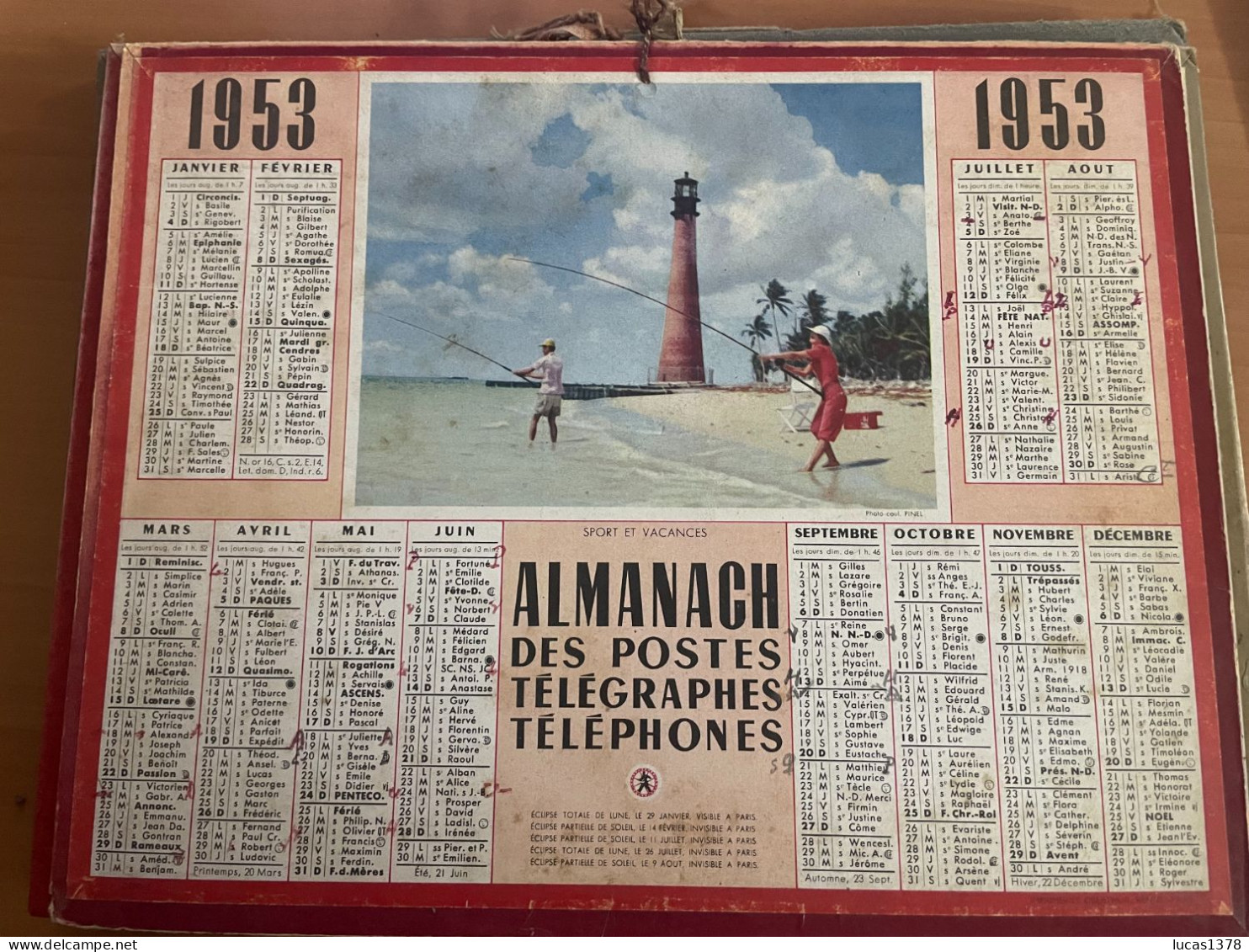 CALENDRIER ALMANACH DES POSTES  1953 / PECHE - Tamaño Grande : 1941-60