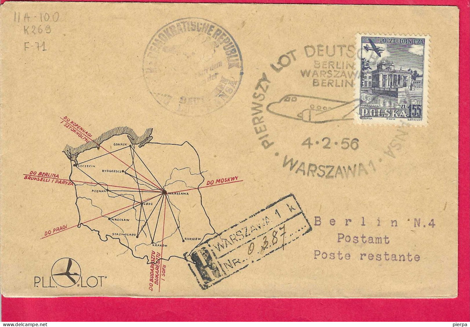 POLAND - LOT FLIGHT BERLIN/WARSZAWA/BERLIN *4.2.56* ON OFFICIAL COVER - Airplanes