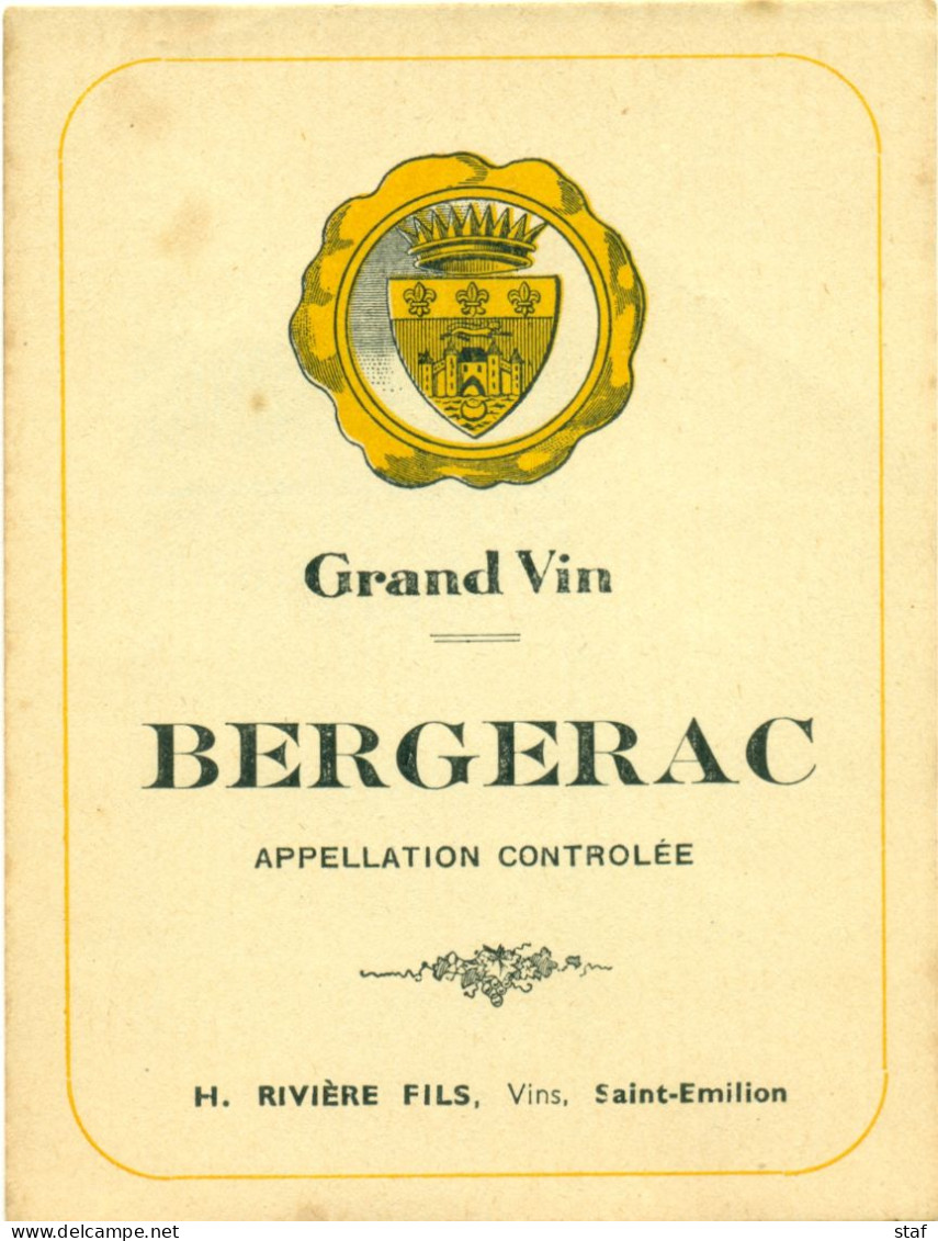 (M4) Etiquette - Etiket Bergerac H. Rivière Fils Saint-Emilion - Bergerac