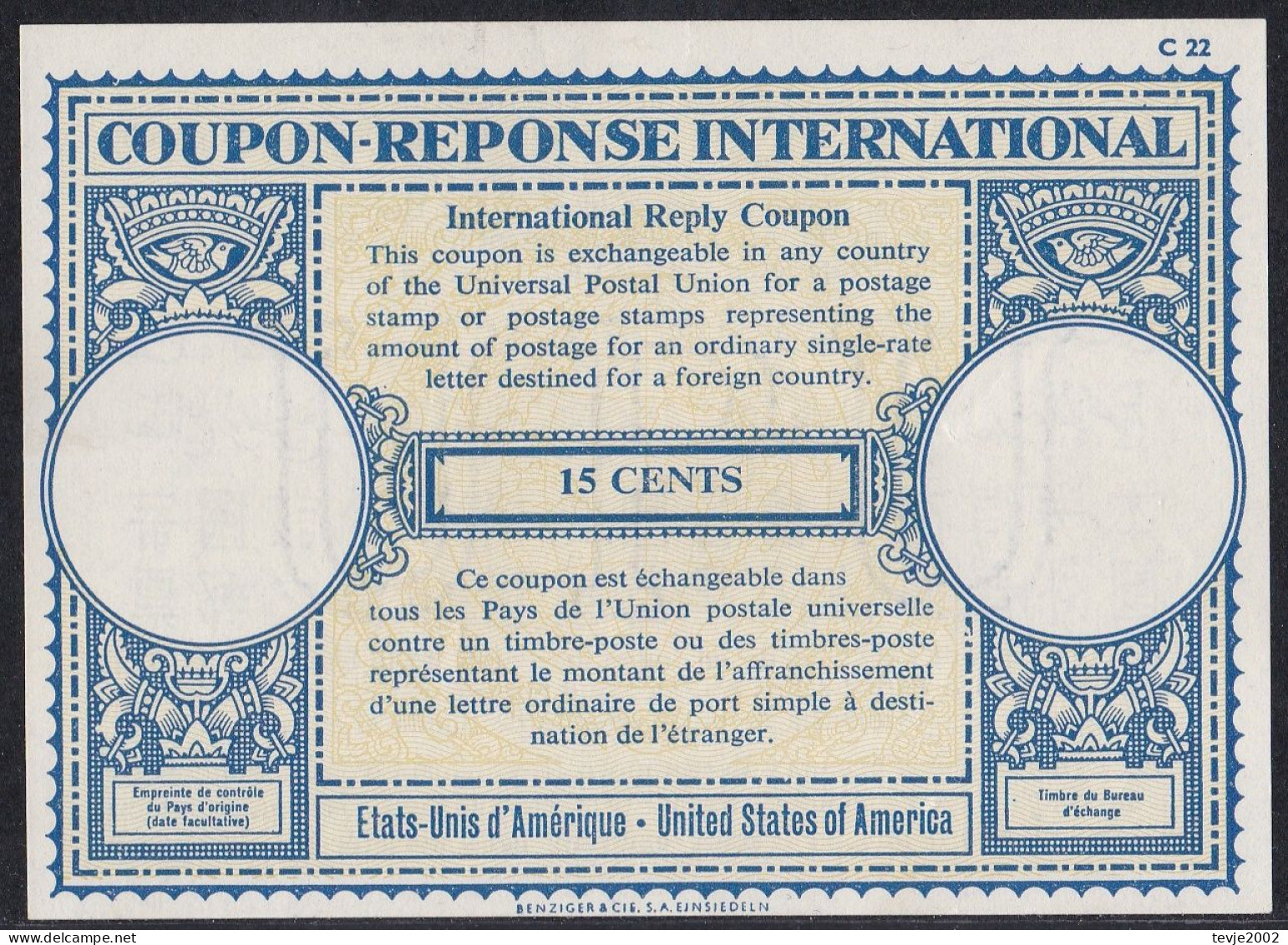 USA - Internationaler Antwortschein Coupon-Response 15 CENTS - Ungebraucht Unused - Otros & Sin Clasificación