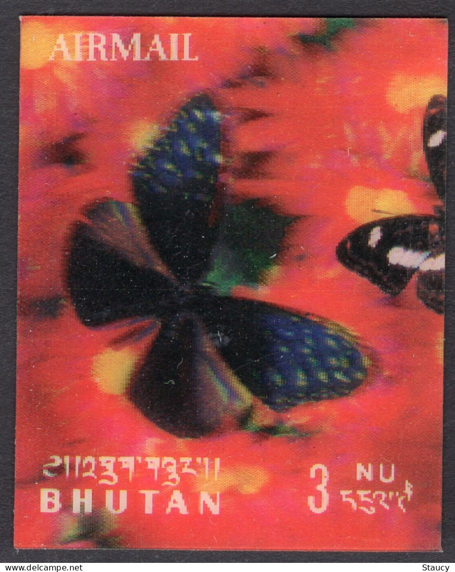 BHUTAN 1968 Butterflies Plastic - 3d  Odd / Unique Stamp Imperf MNH, As Per Scan - Oddities On Stamps