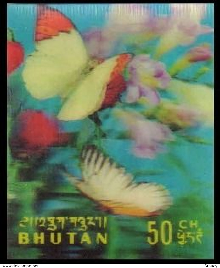 BHUTAN 1968 Butterflies Plastic - 3d  Odd / Unique Stamp Imperf MNH, As Per Scan - Oddities On Stamps