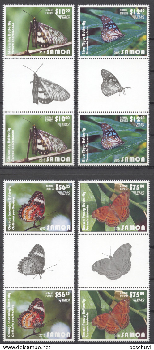 Samoa, 2015, Butterflies, Insects, Animals, MNH Gutter Pairs, Michel 1255-1258 - Samoa