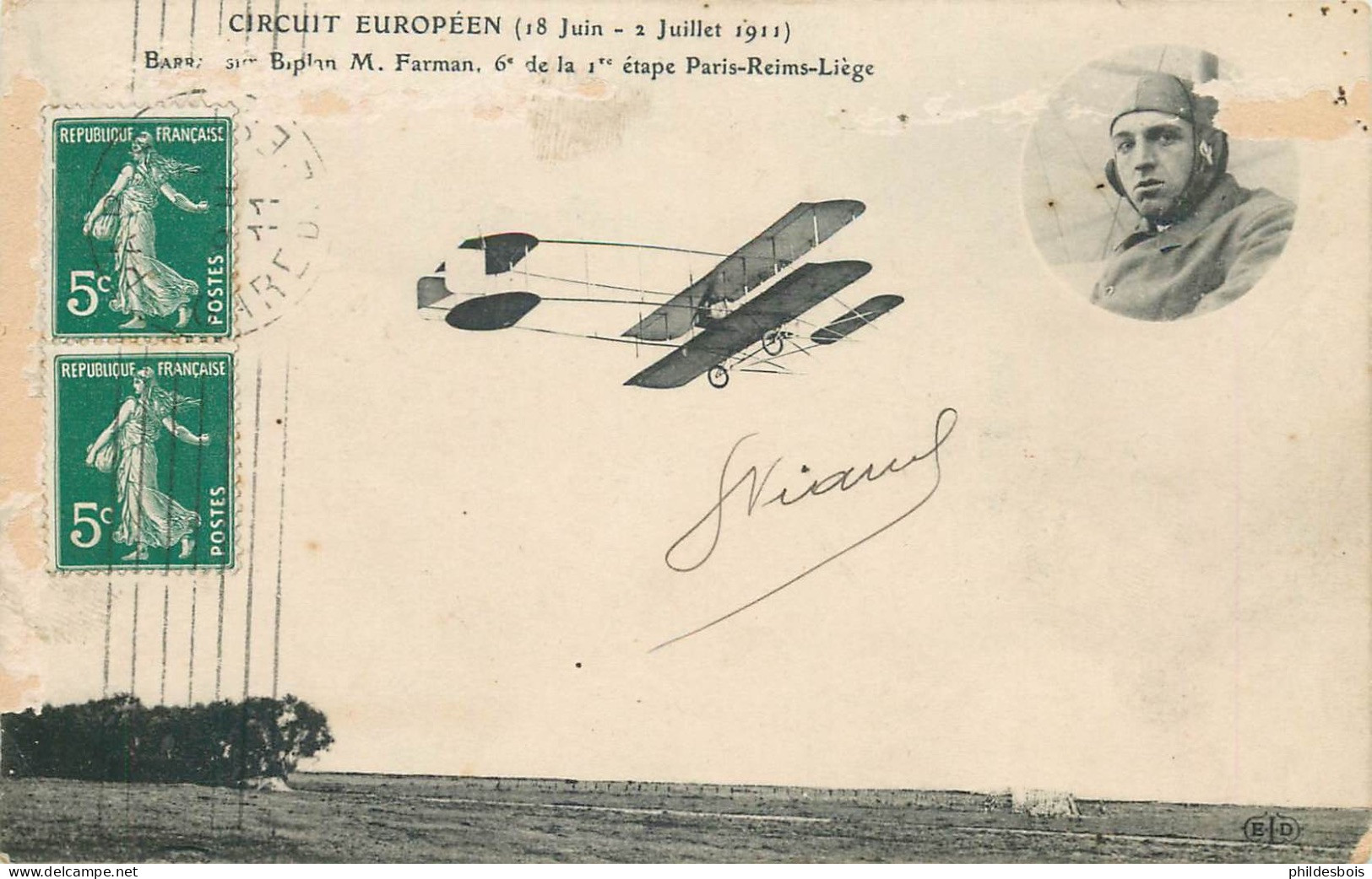 CIRCUIT EUROPEEN  M.Farman 6eme De La 1er étape Paris- Reims -Liege - 1914-1918: 1ère Guerre