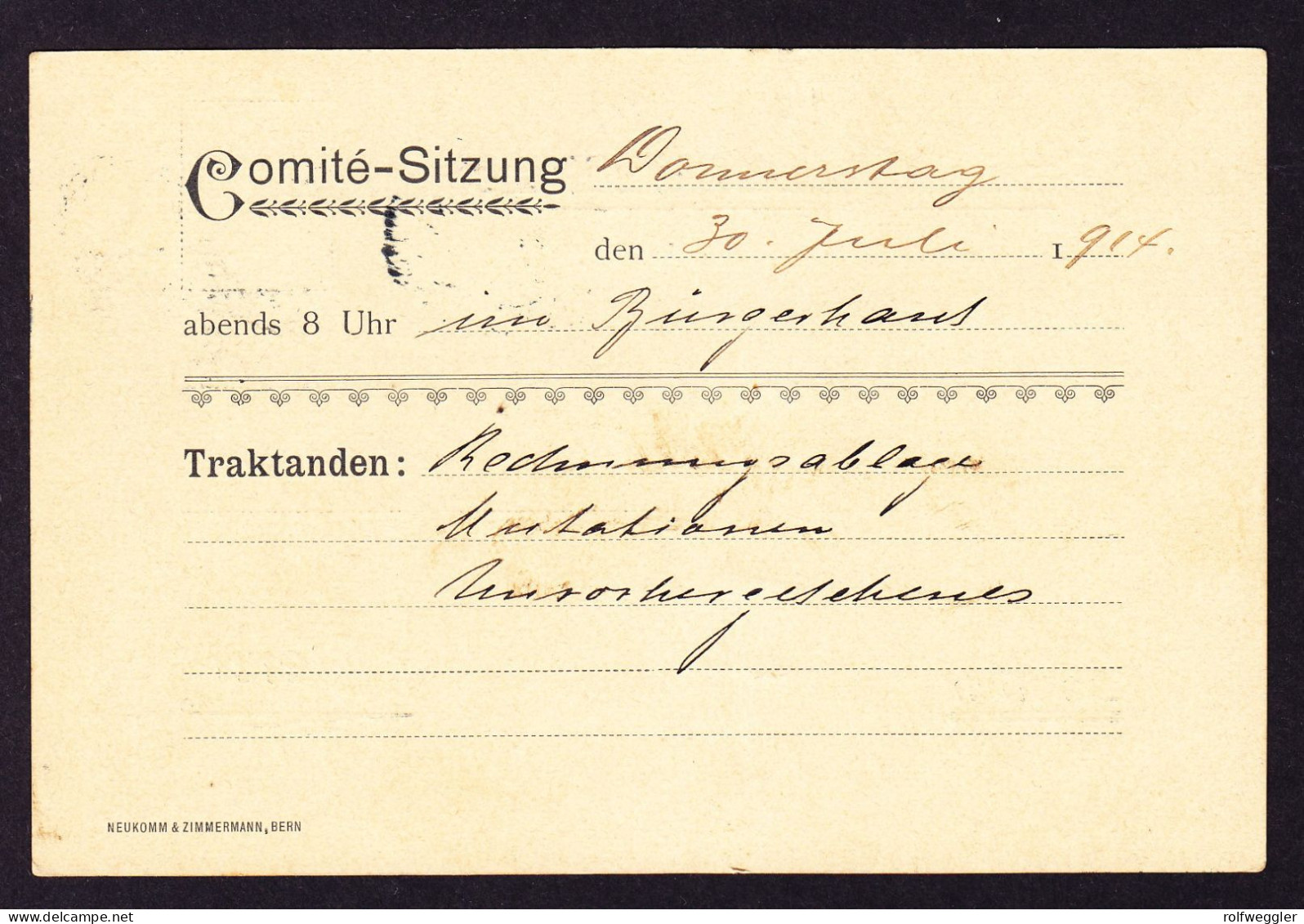 1914 5 Rp Marke Mit Kleiner Nummer Mit Landesausstellung Bern Stempel Auf Karte: Bernische Winkelriedstiftung - Vrijstelling Van Portkosten