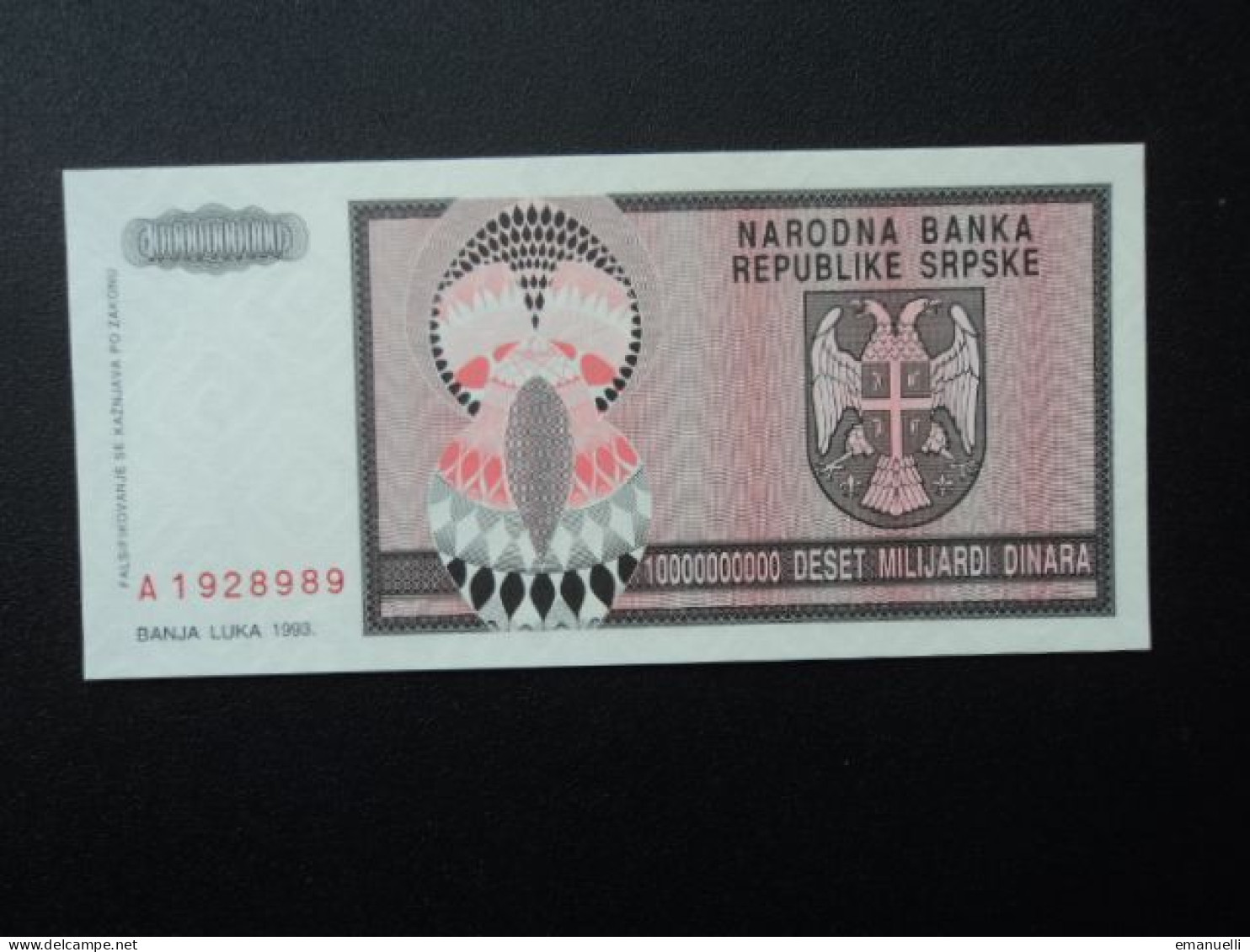 BOSNIE HERZÉGOVINE : Banque Nationale De La RÉPUBLIQUE SERBE : 10 000 000 000 DINARA   1993   P 148a   Presque NEUF * - Bosnie-Herzegovine