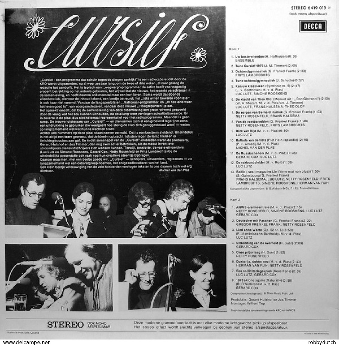 * LP * CURSIEF - GERARD COX / LUC LUTZ / FRANS HALSEMA E.a.(Holland 1973) - Comiques, Cabaret