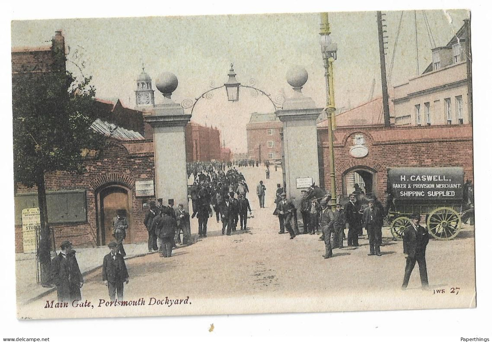 Postcard, Hampshire, Portsmouth, Main Gate, Portsmouth Dockyard, Baker Provision Merchant, 1905. - Portsmouth