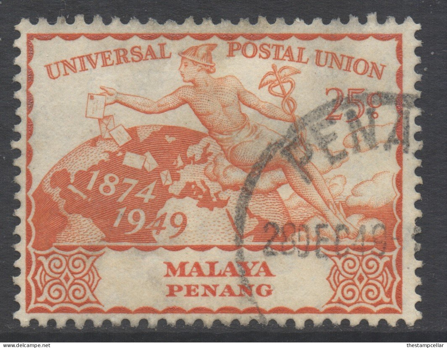 Malaya Penang Scott 25 - SG25, 1949 UPU 25c Used - Penang