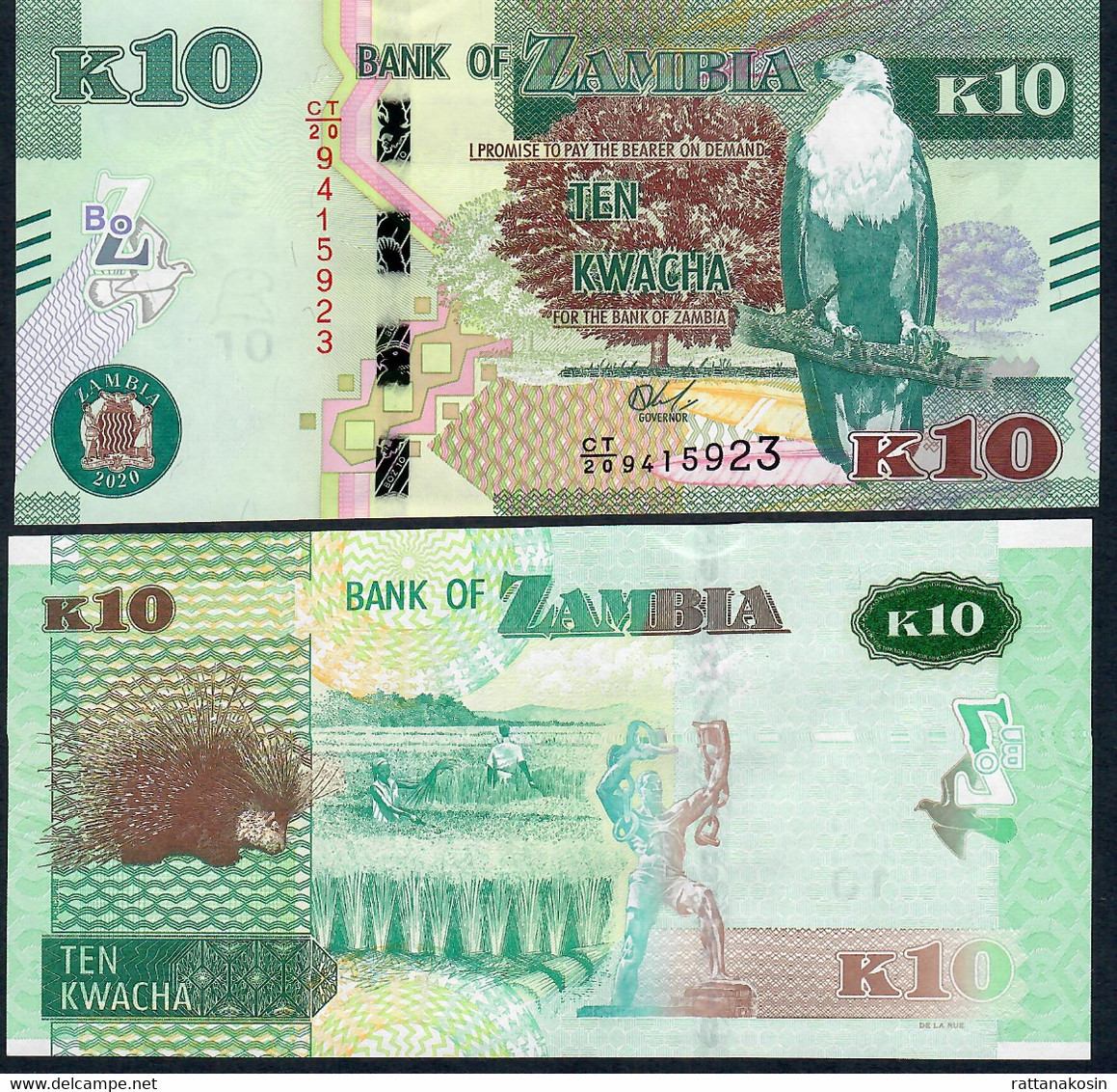 ZAMBIA NLP 10 KWACHA 2020 #CT/20 UNC. - Zambia