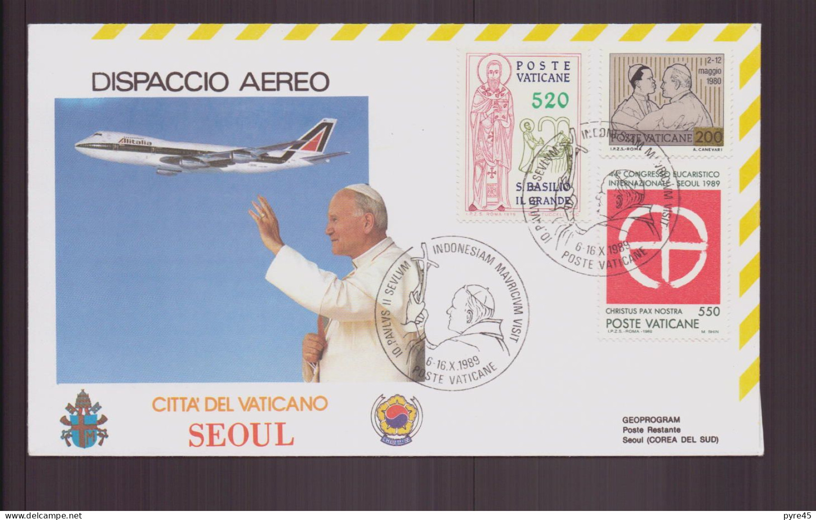 Vatican, Enveloppe Avec Cachet " Retour Du Pape Jean-Paul II " Visite à Séoul Du 6 Octobre 1989 - Franking Machines (EMA)
