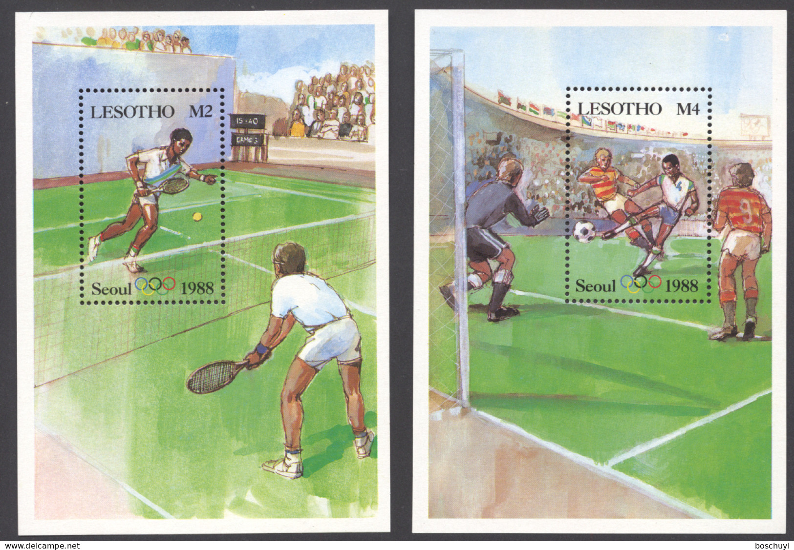 Lesotho, 1987, Olympic Summer Games Seoul, Tennis, Soccer, Football, Sports, MNH, Michel Block 39-40 - Lesotho (1966-...)