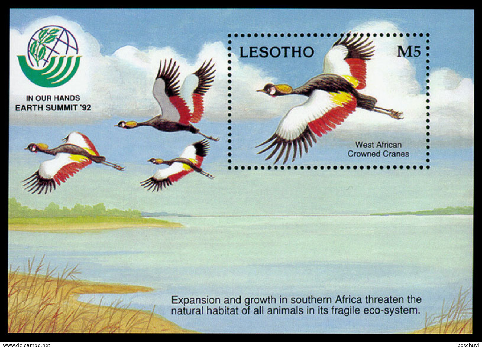 Lesotho, 1993, UNCED Conference, Environment, United Nations, Birds, Cranes, MNH, Michel Block 97 - Lesotho (1966-...)