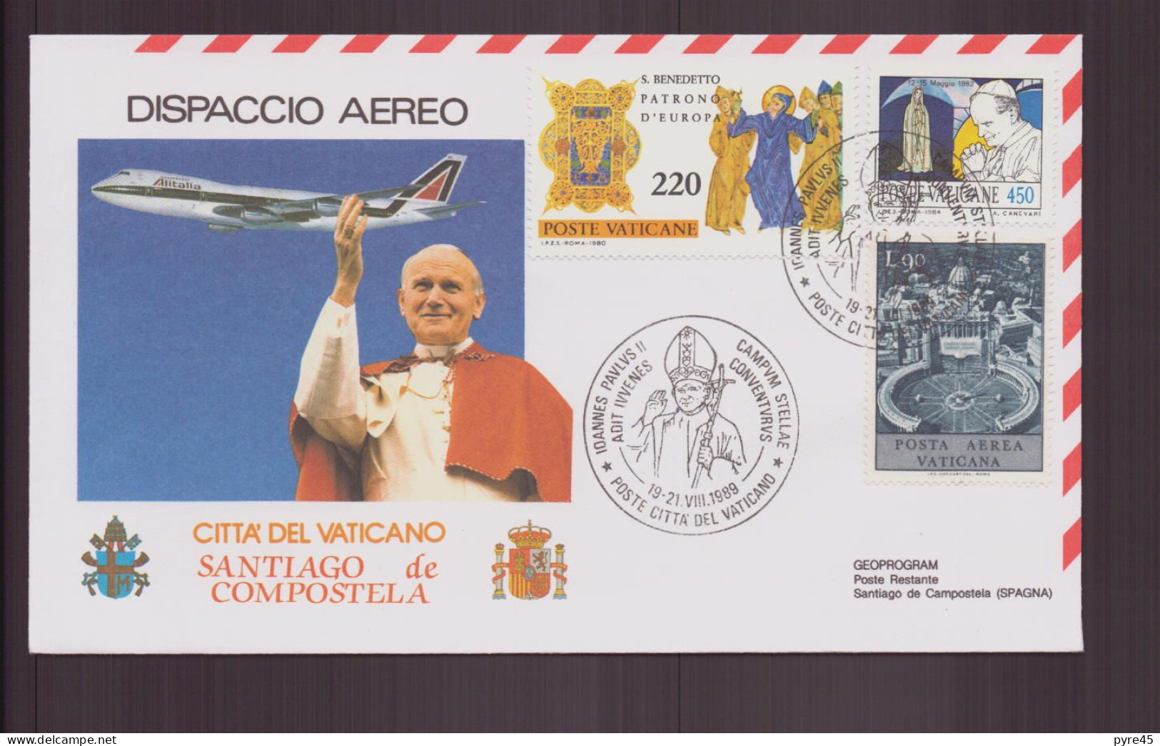 Vatican, Enveloppe Avec Cachet " Retour Du Pape Jean-Paul II " Visite à Santiago De Compostela Du 19 Août 1989 - Macchine Per Obliterare (EMA)