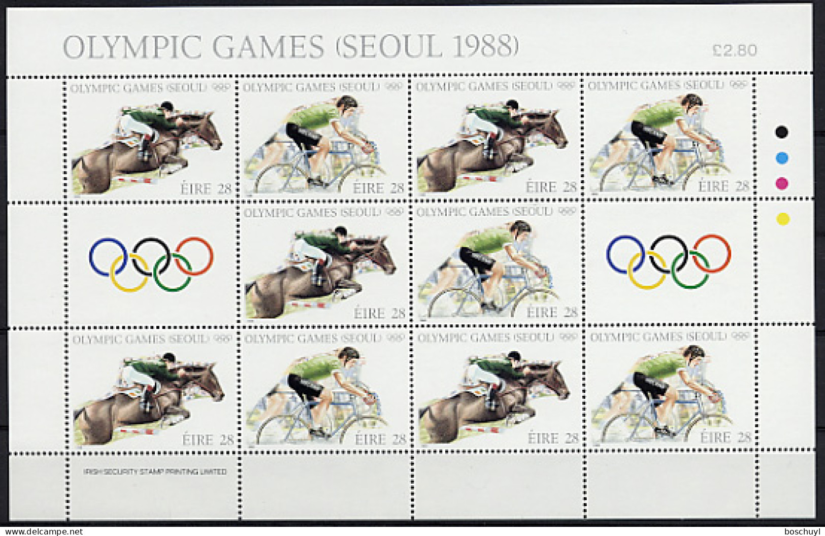 Ireland, 1988, Olympic Summer Games Seoul, Equestrian, Horse Riding, Cycling, MNH Sheet, Michel 645-646 - Blocks & Sheetlets