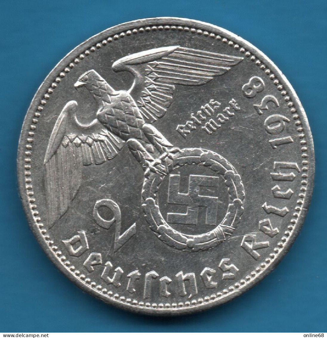 DEUTSCHES REICH 2 REICHSMARK 1938 A KM# 93 Argent 625‰ Silver Paul Von Hindenburg Svastika - 2 Reichsmark