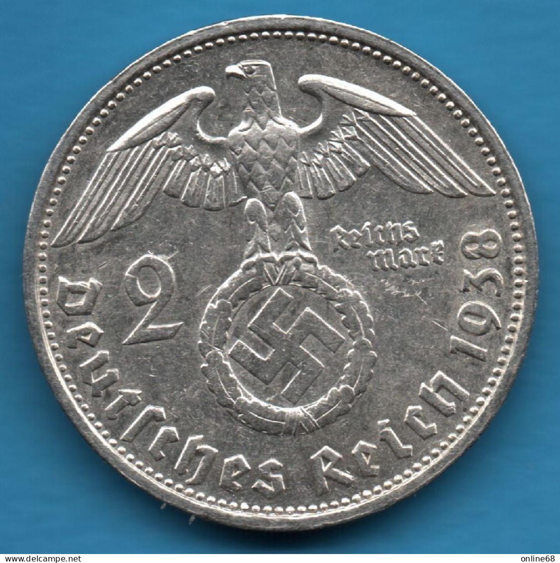 DEUTSCHES REICH 2 REICHSMARK 1938 G KM# 93 Argent 625‰ Silver Paul Von Hindenburg Svastika - 2 Reichsmark