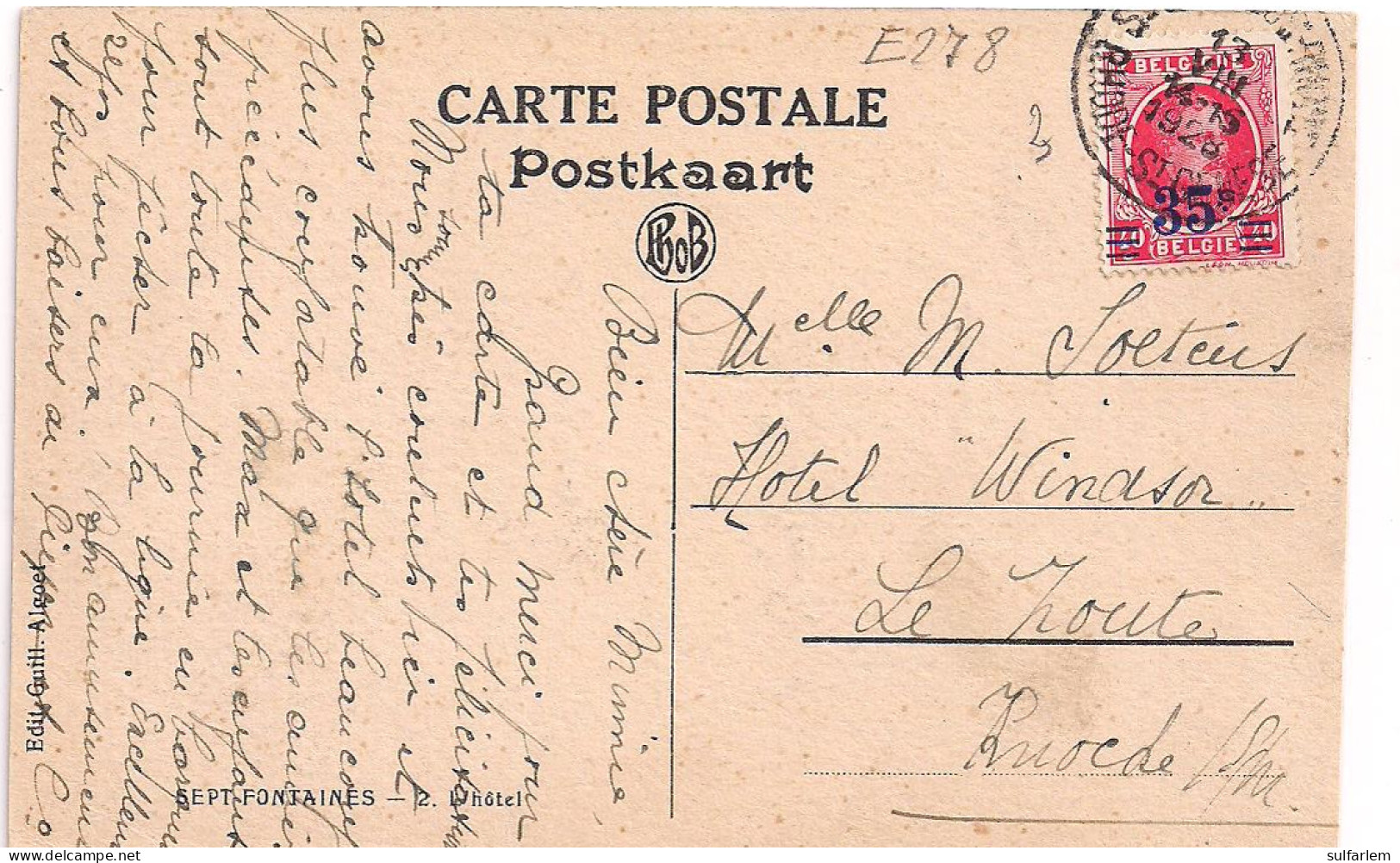 Carte Postale. RHODE St GENESE. Septfontaines. L'Hôtel.1928 - Rhode-St-Genèse - St-Genesius-Rode