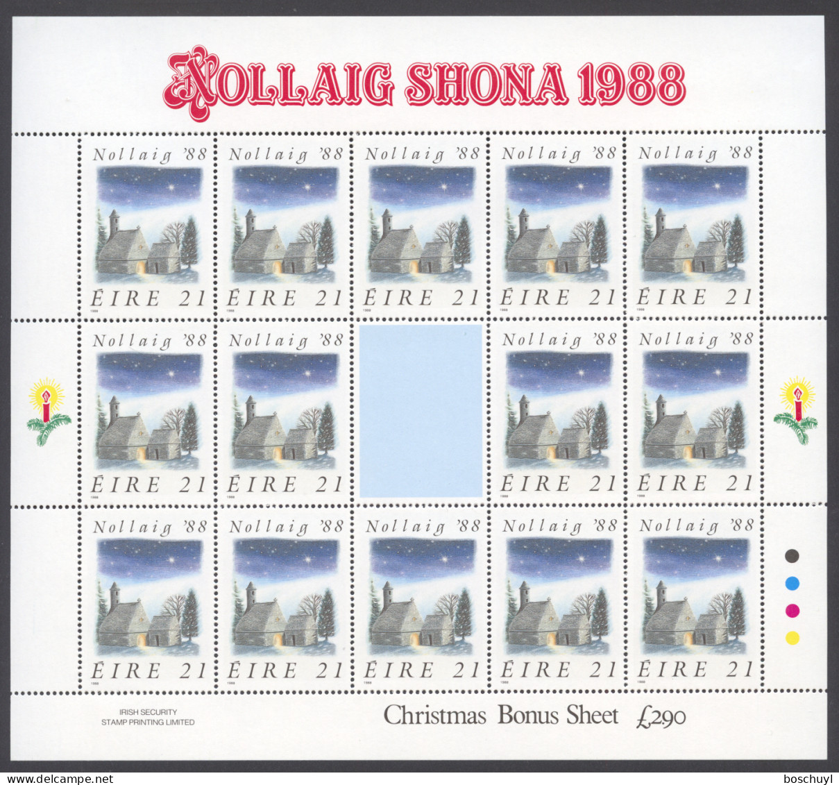 Ireland, 1988, Christmas, Church, MNH Sheetlet, Michel 665 - Blocks & Sheetlets