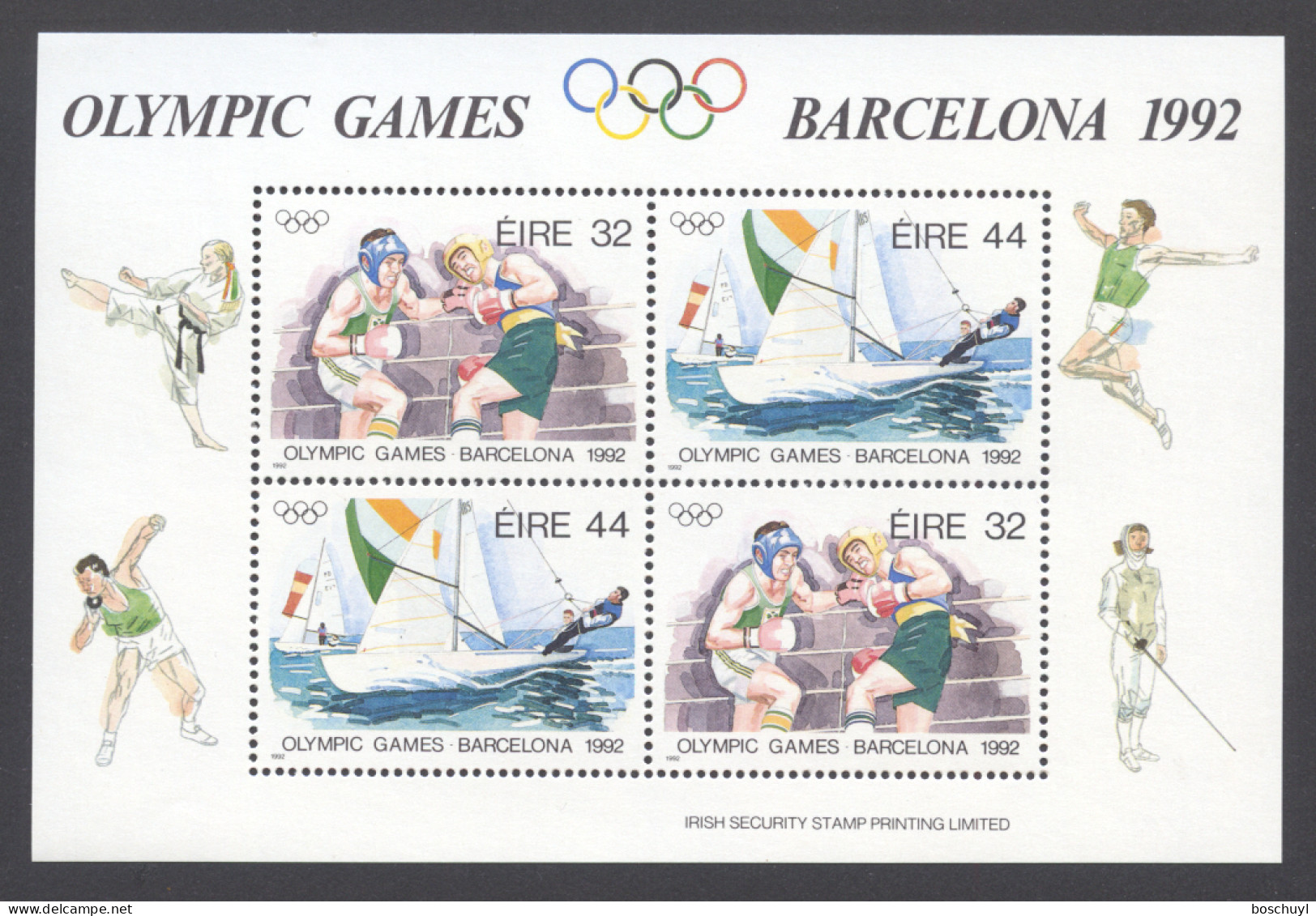 Ireland, 1992, Olympic Summer Games Barcelona, Boxing, Sailing, Sports, MNH, Michel Block 9 - Blocks & Kleinbögen