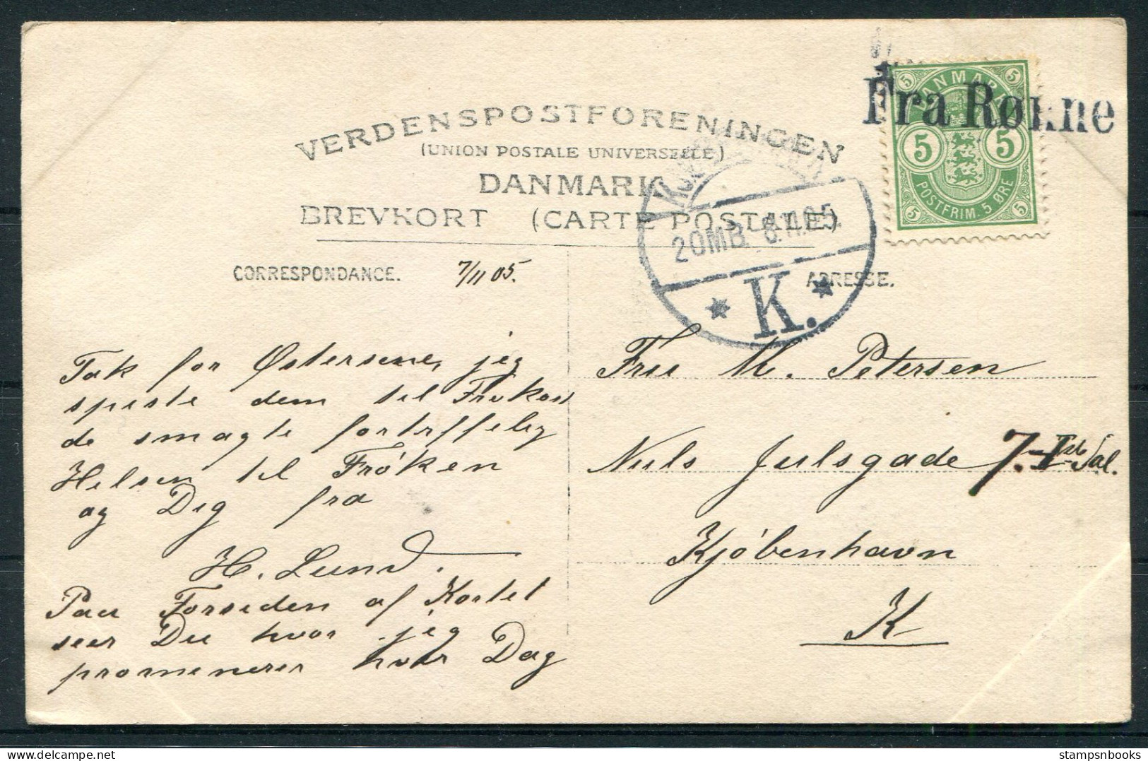 1905 Denmark Postcard ""Fra Rønne" Bornholm Paquebot - Copenhagen - Storia Postale