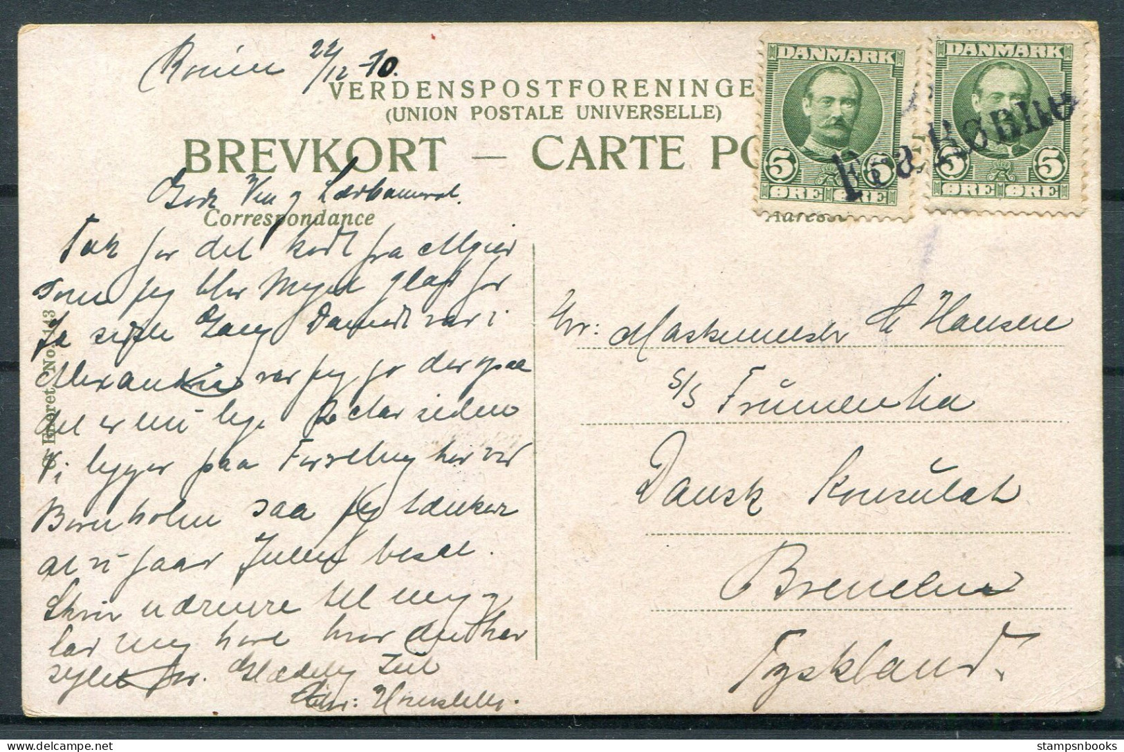 1910 Denmark Holmegaard Postcard "Fra Rønne" Bornholm Paquebot - Germany - Covers & Documents