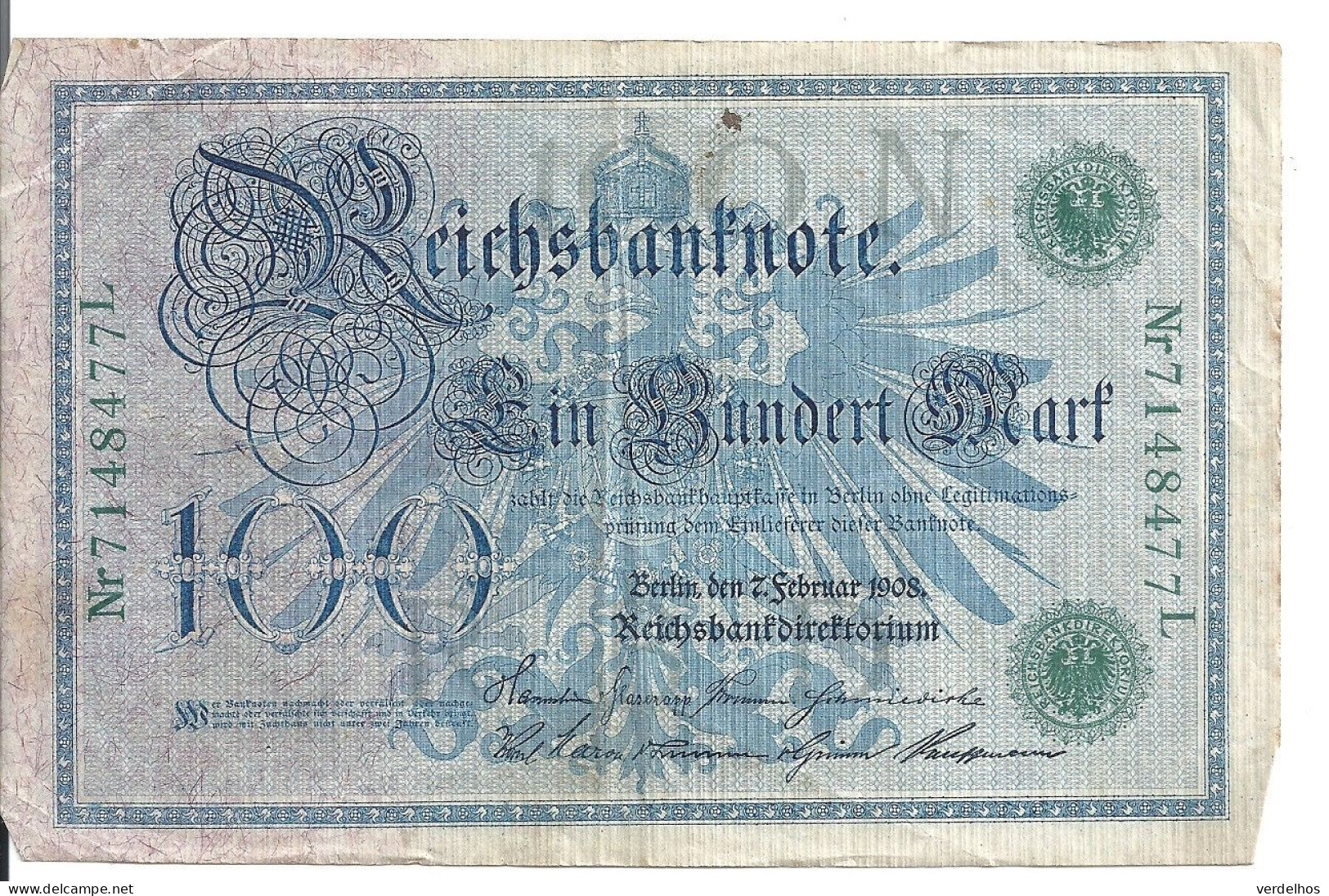 ALLEMAGNE 100 MARK 1908 VF P 34 - 100 Mark