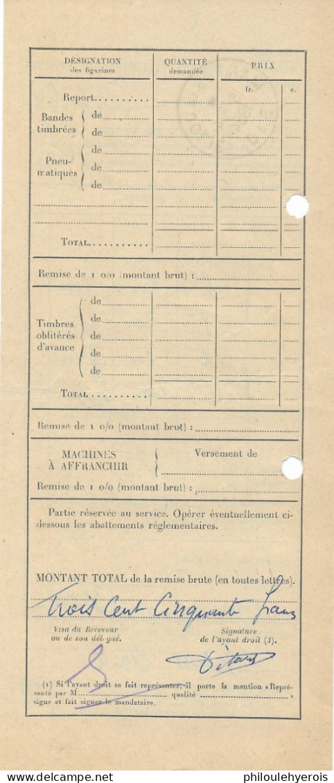 MANTES LA JOLIE (78) P.T.T. Bulletin De Ventes De Timbres 1954 Pour MANTES LA JOLIE (78) VITARD Café Tabac De La Gare - Posta