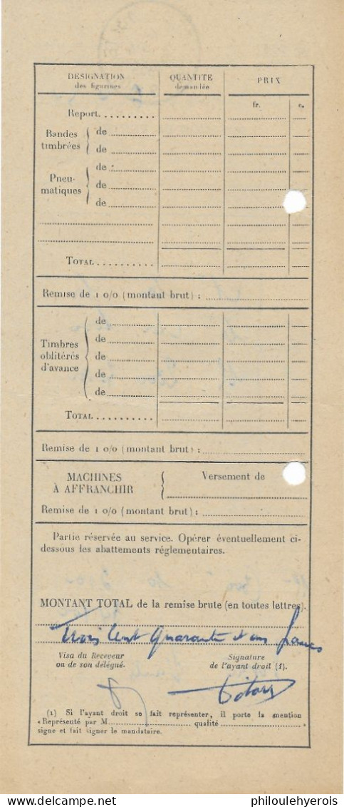 MANTES LA JOLIE (78) P.T.T. Bulletin De Ventes De Timbres 1954 Pour MANTES LA JOLIE (78) VITARD Café Tabac De La Gare - Posta