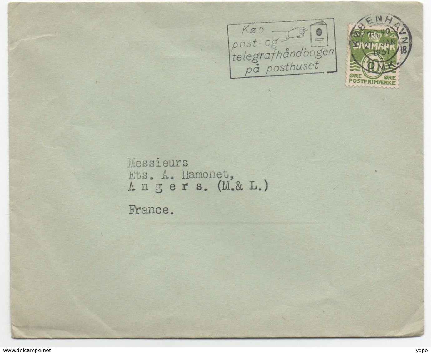 Danemark : Enveloppe Avec Entête De 1951, De Copenhague Pour La France, , Timbre N°336A - Frankeermachines (EMA)