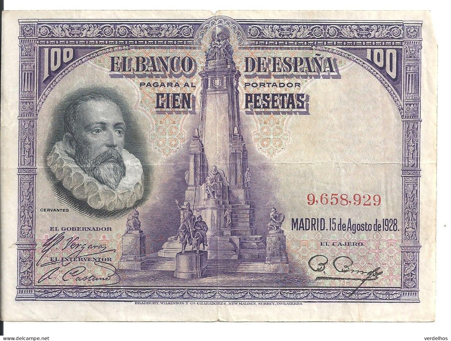 ESPAGNE 100 PESETAS 1928 VF+ P 76 - Sonstige & Ohne Zuordnung