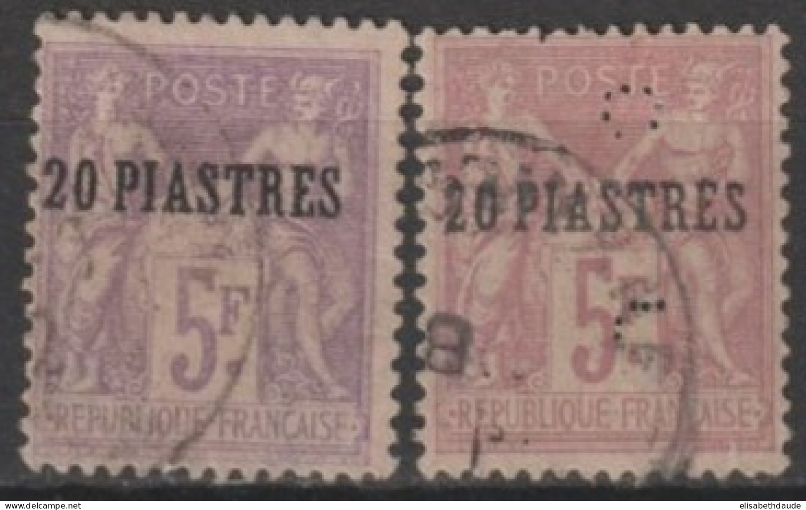 LEVANT - 1886/1901 - SAGE SURCHARGE - YVERT N°8 (PERFORE ! / PERFIN !) + 8a OBLITERES - COTE = 180 EUR - Usados