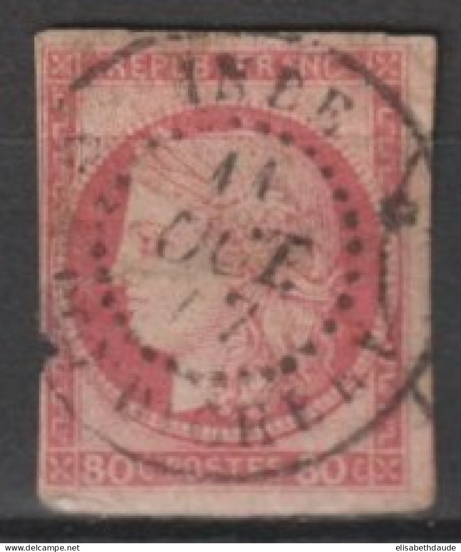 INDE / CERES - 1877 - YVERT N°21 OBLITERE PONDICHERY DEFECTUEUX - COTE = 300 EUR - Gebraucht