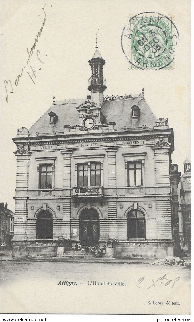 CPA 08 ATTIGNY Hôtel De Ville 1905 Belle Oblitération D'Attigny Superbe - Attigny
