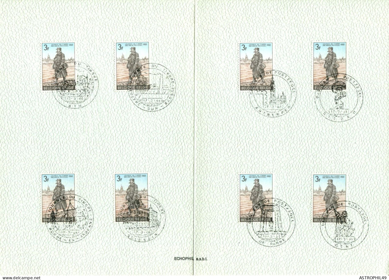 S18168011 BE 19680317 ; Journée Du Timbre, Facteur Aux Armées 1916; In-folio Cob1445 - 1961-1970