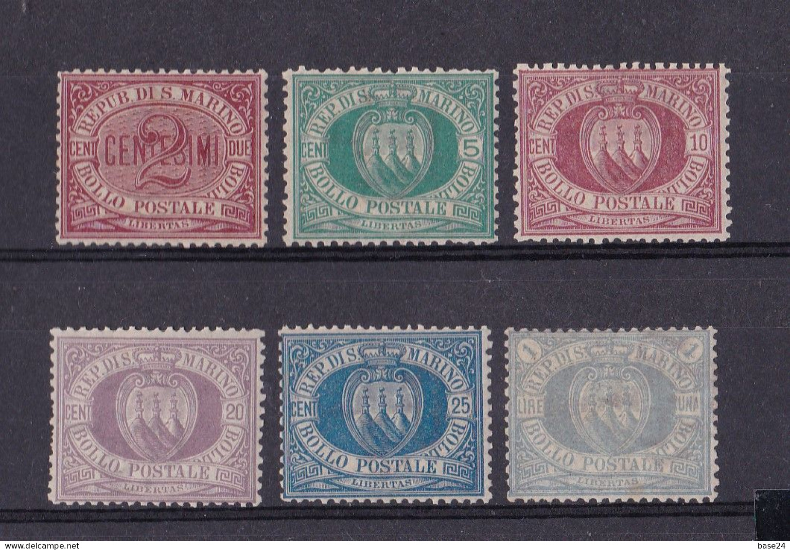 1894 San Marino Saint Marin CIFRA O STEMMA Serie Di 6v. (26-31) Nuova, Firma Diena E Raybaudi, 1L Oltremare Certificato - Neufs