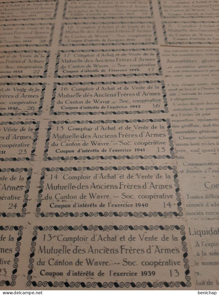 Comptoir D'Achat Et De Vente De La Mutuelle Des Anciens Frères D'Armes Du Canton De Wavre - Part De Coopérateur - 1927. - Banque & Assurance