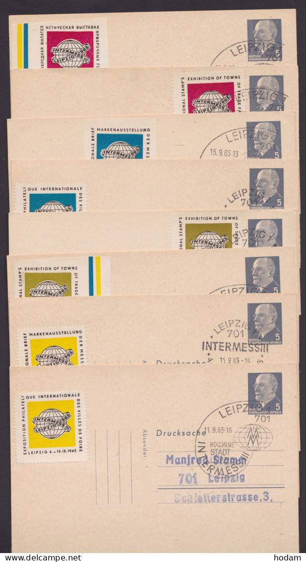 PP 8 A 2/03, 8 Karten Mit Div. Vignetten "Intermess Leipzig 1965", Pass. Sst. - Cartes Postales Privées - Oblitérées