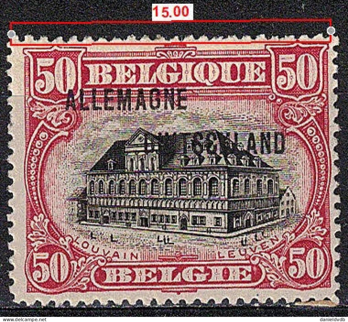 Occupation Belge En Allemagne 1919 - N° OC49T 50 C. Dentelé 15 (rare) Neuf * MH Signé Cote 200€ - OC38/54 Belgische Besetzung In Deutschland