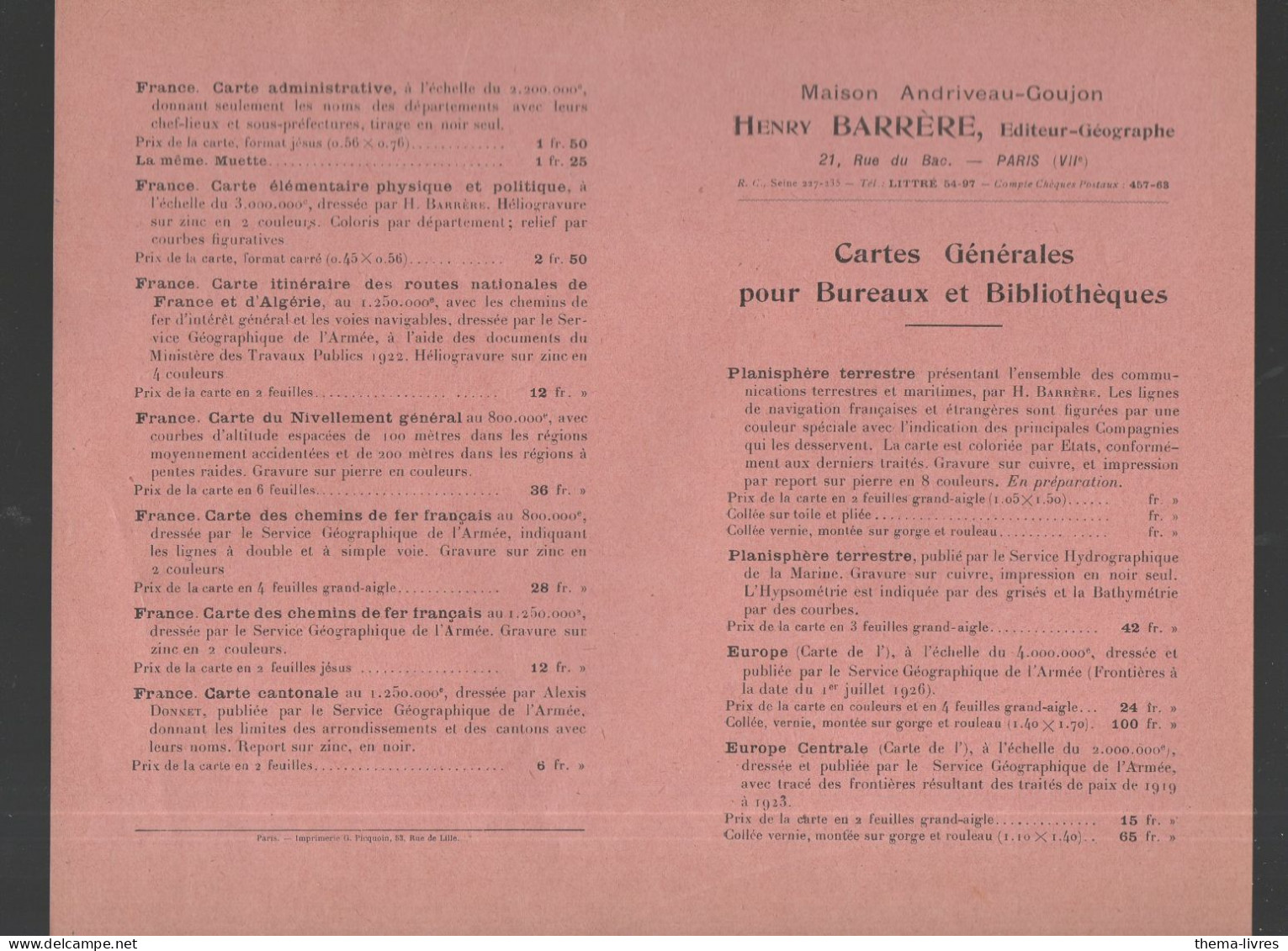 Catalogue Des Cartes Plans Et Ouvrages Div (+  Documents Ajoutés) 1928 (ed Du Ministère De La Guerre   (CAT5236) - Frankrijk