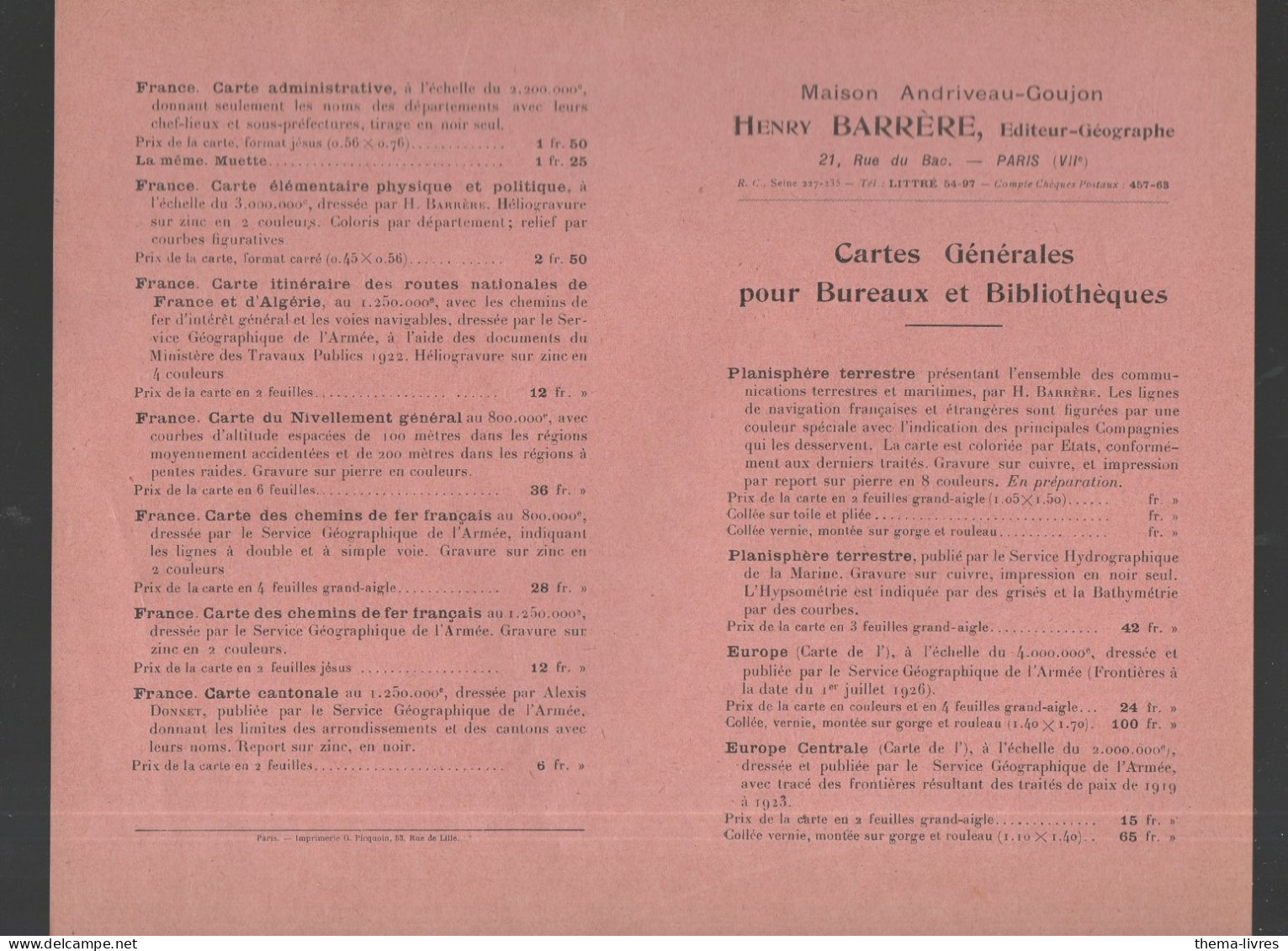 Catalogue Des Cartes Plans Et Ouvrages Div (+  Documents Ajoutés) 1928 (ed Du Ministère De La Guerre   (CAT5236) - France