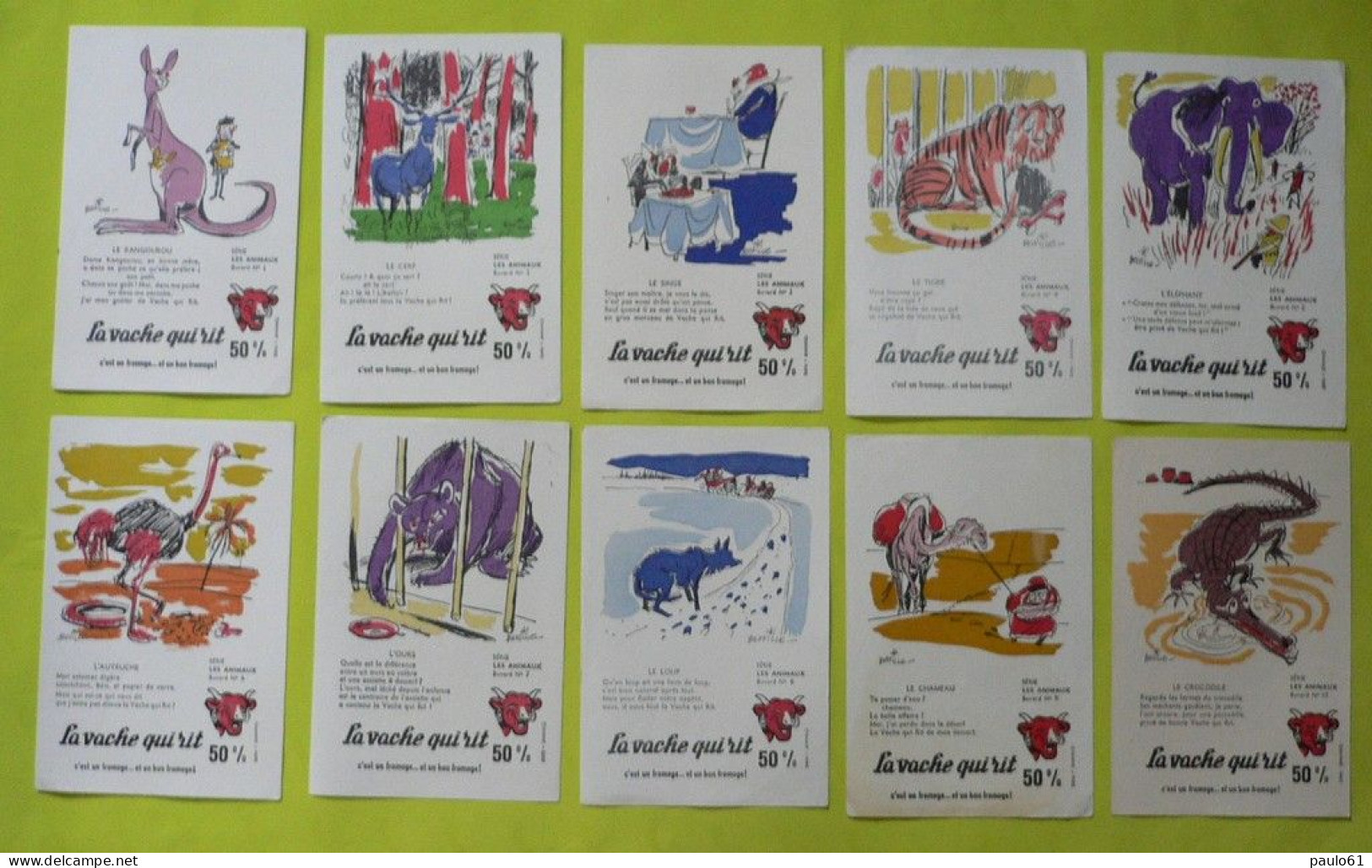 BUVARD : Blotting Paper ; Serie De 10 Buvards : LA VACHE QUI RIT 50% : LesAnimaux  Signé Hervé Beuville - Produits Laitiers