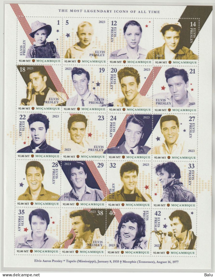 Mozambique 2023 Elvis Presley ** MNH Postfrischer Block Aus 20 Marken - Elvis Presley