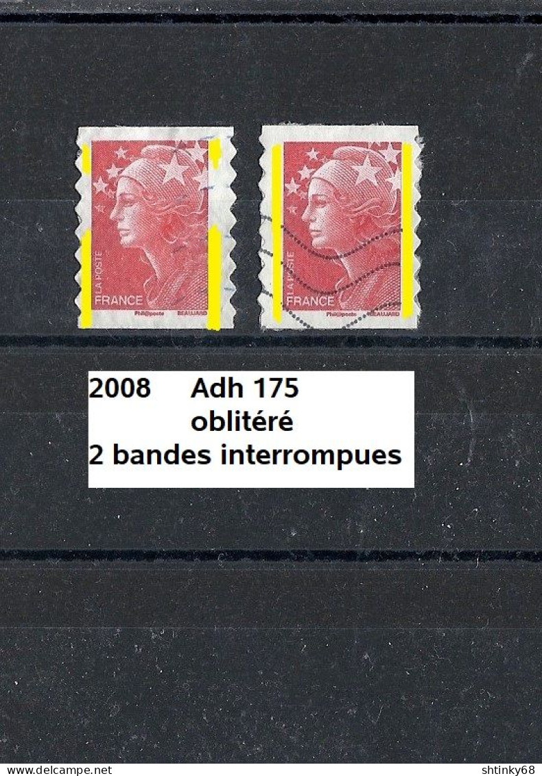 Variété Adhésifs De 2008 Oblitéré Y&T N° Adh 175  2 Bandes Interrompues + Timbre Normal - Gebruikt