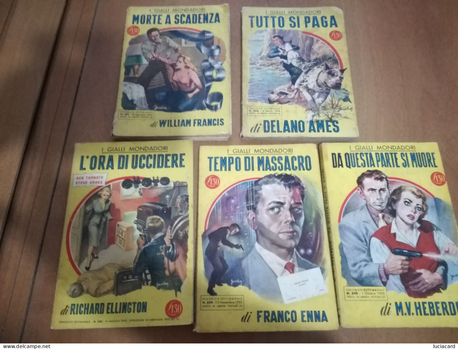 LOTTO 5 VECCHI GIALLI MONDADORI ANNI 1954 1955 - Policíacos Y Suspenso