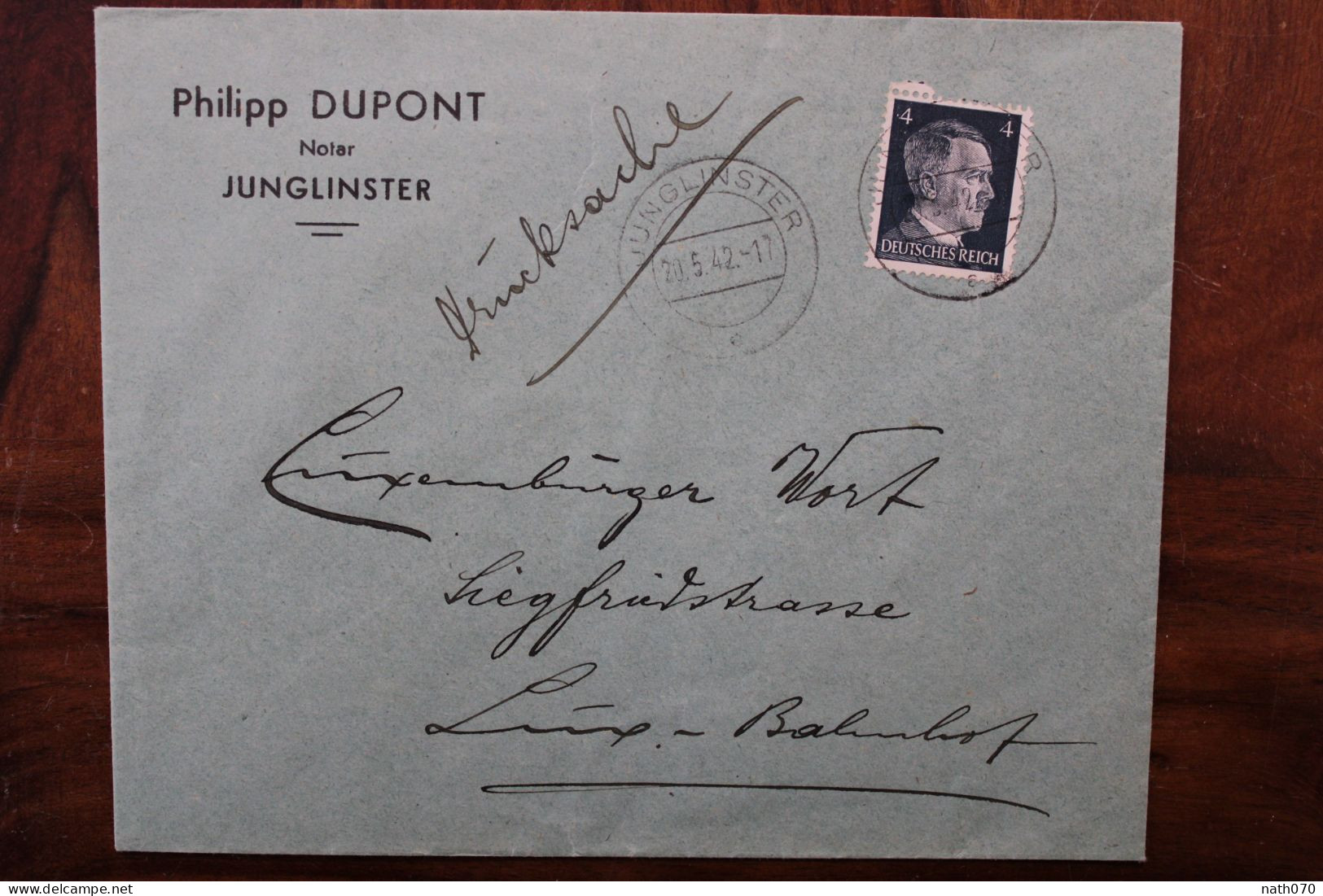 LUXEMBURG 1942 Junglinster Drücksache Cover Luxembourg Besetzung - 1940-1944 Deutsche Besatzung