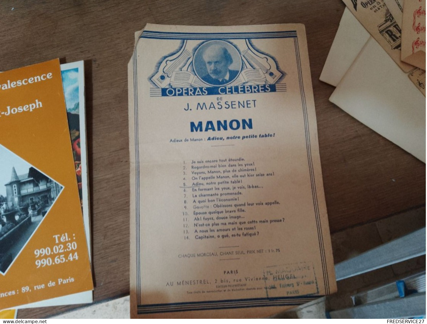 85 //  PARTITION J. MASSENET /  ADIEUX DE MANON - Opéra