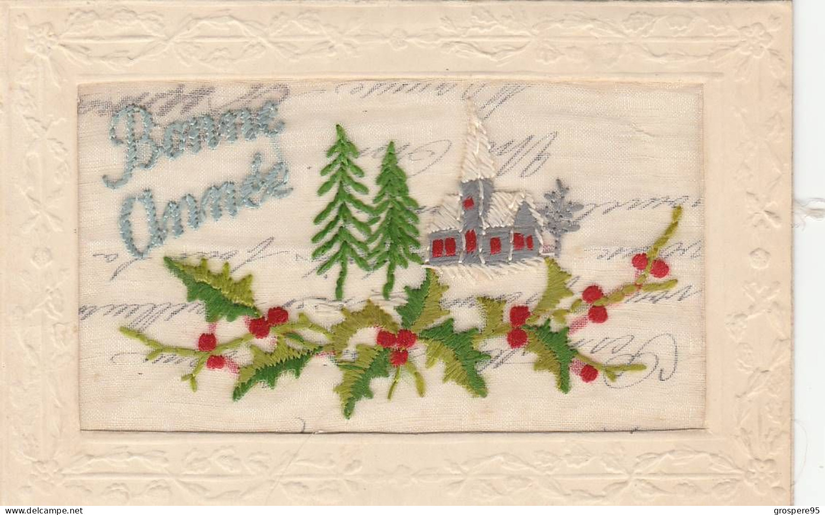 CARTE BRODEE BONNE ANNEE (la Paulette) Double Volets - Embroidered